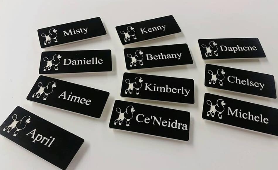 Engraved name badges, Engraved name clips
