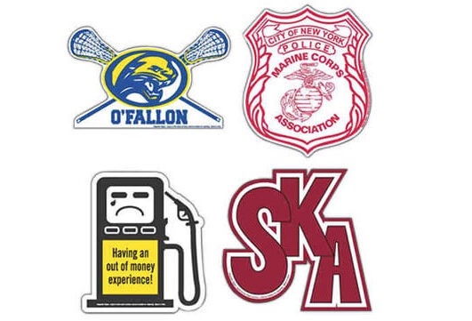 Magnetic decals in the shape of a badge, Lacrosse, Gas Pump, Letters - Add your name, logo or slogan