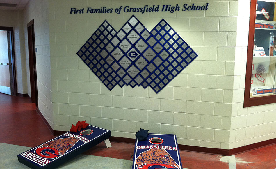 Wall mounted graphics and lettering for Grassfield High School Wall mounted graphics and lettering for Grassfield High School