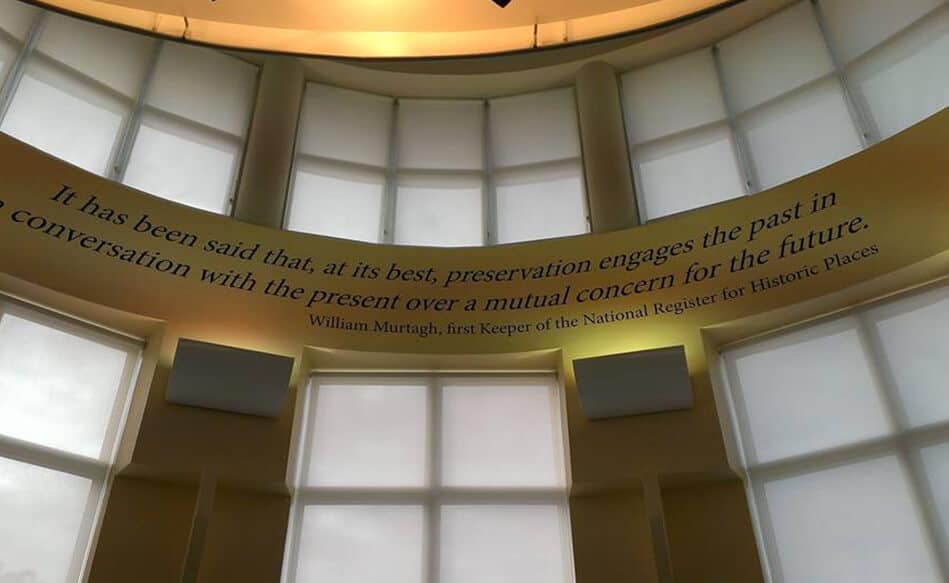 Interior wall lettering on curved surface Interior wall lettering on curved surface