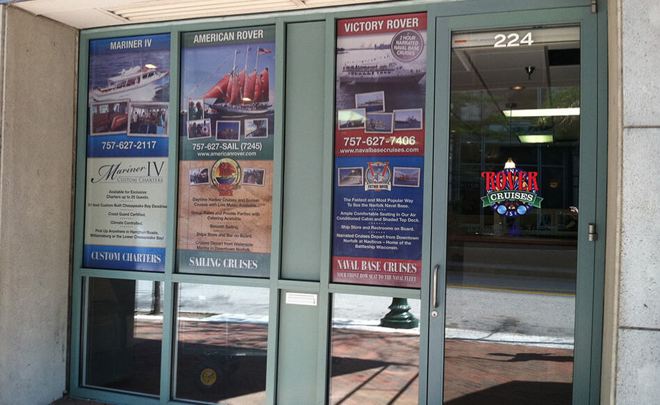 Window film and graphics for advertising, branding and also adds privacy for security.