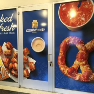 Auntie Annes window graphics from DeSigns, Inc.