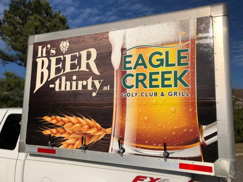 Mounted brewery wrap on pickup truck
