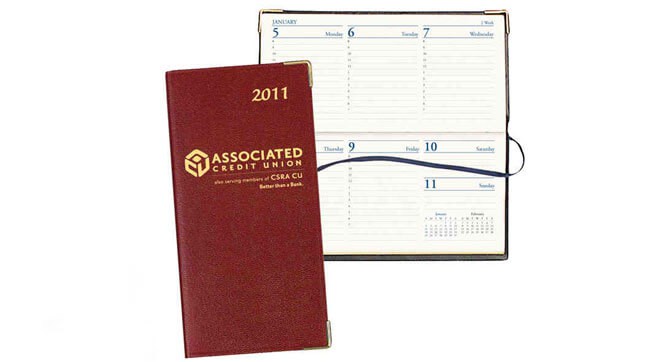 Pocket Calendar Planner. Imprint name. logo, slogan. Great promotional item.