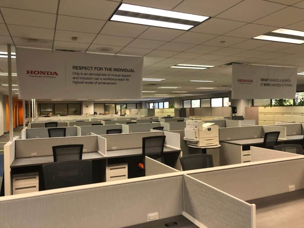 Ceiling banners for Honda offices