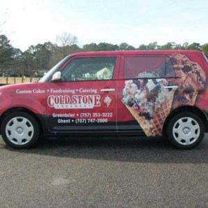 Vehicle advertising wraps. See  Cold Stone vehicle wrap.
