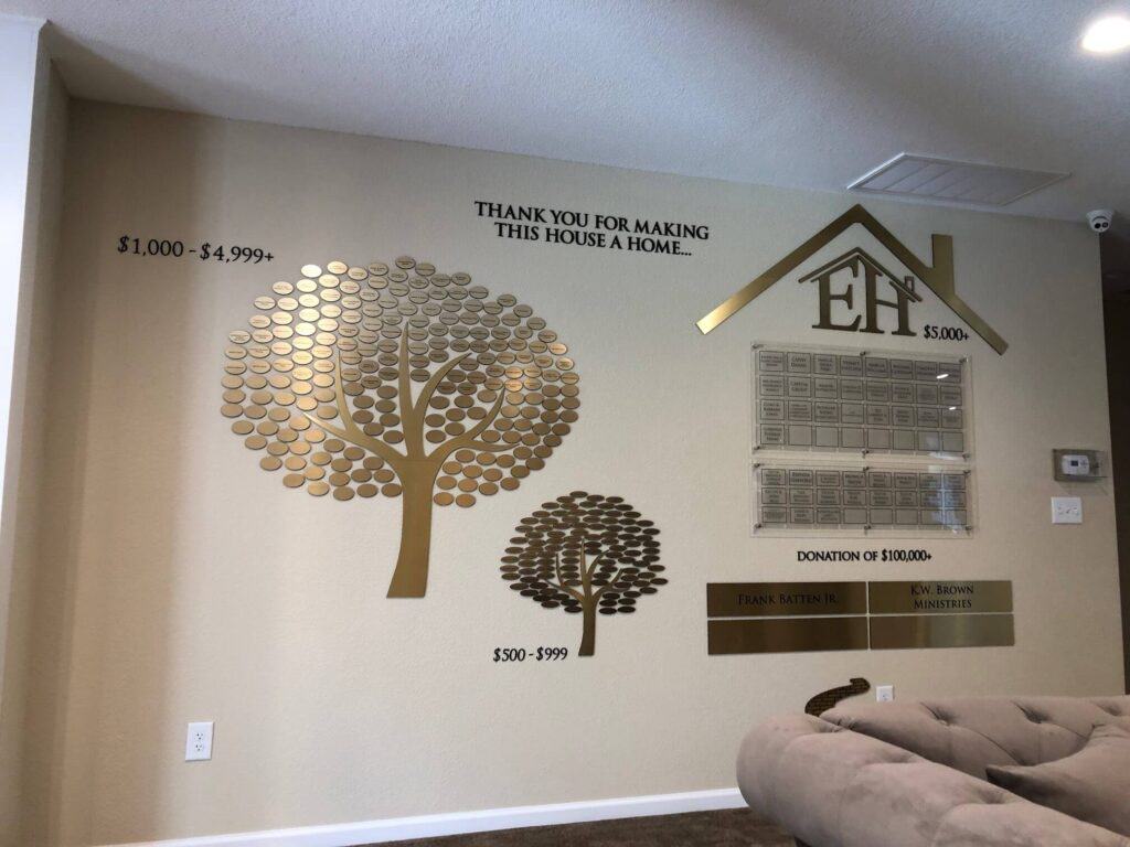 Donation levels signage, Interior etched engraved signage Donation levels signage, Interior etched engraved signage