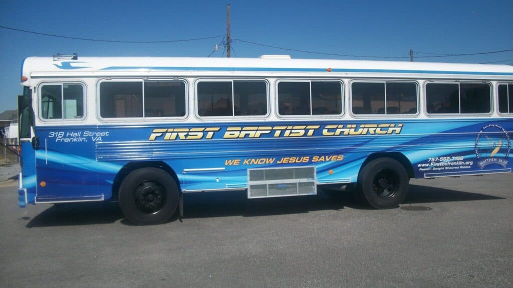 Full color bus wrap for First Baptist Church bus