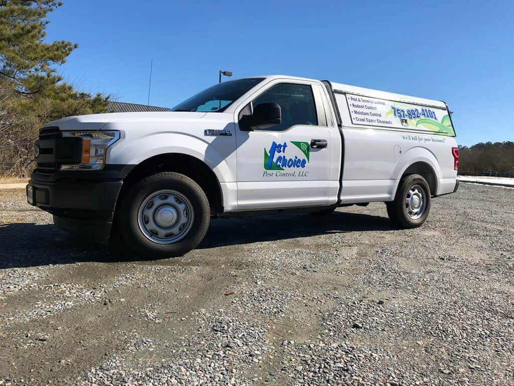 Truck lettering 1st Choice Pest Control (side view)
