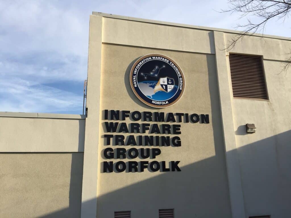 Logo sign and building lettering for Naval Information Warfare Training Group Norfolk VA Logo sign and building lettering for Naval Information Warfare Training Group Norfolk VA