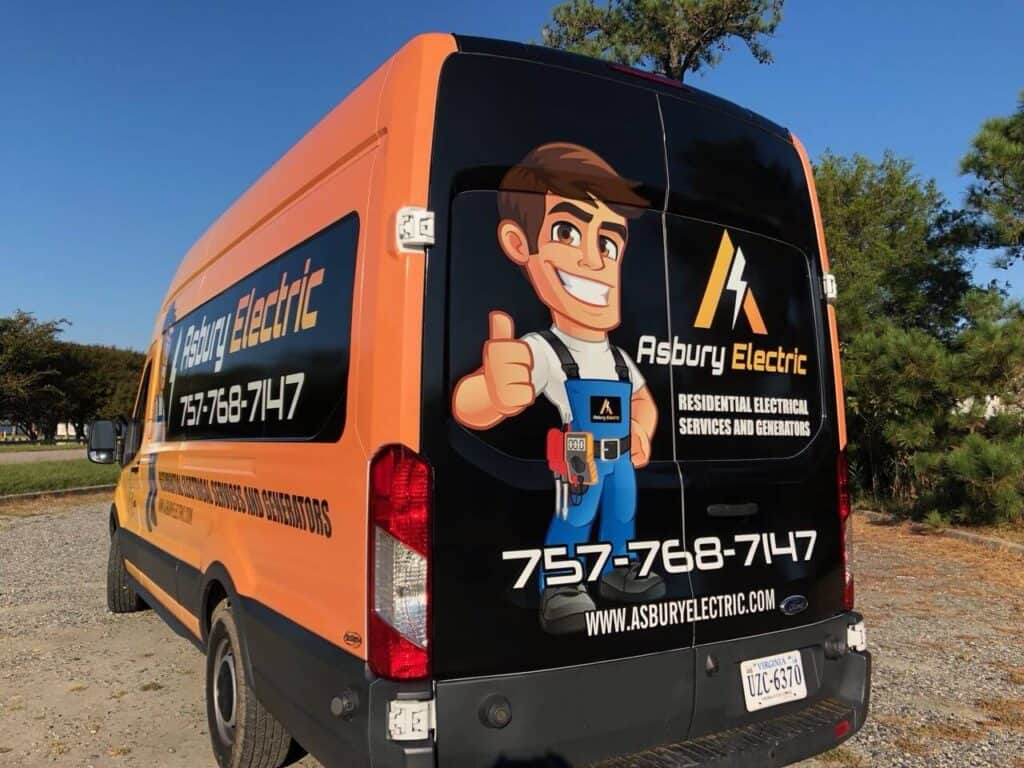 Full color van wraps - Van wrap for Asbury Electric (rear view)