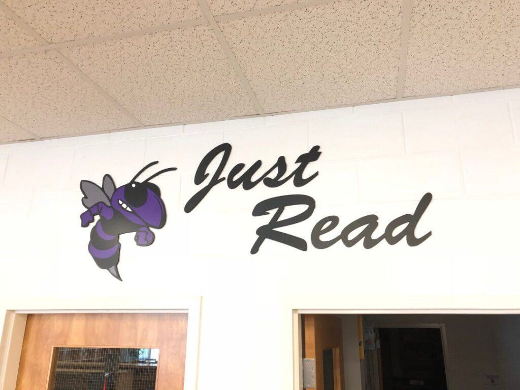 Interior wall signage for library Interior wall signage for library