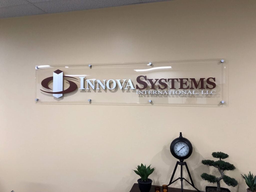 Plastic letters, acrylic lobby sign for Innova Systems