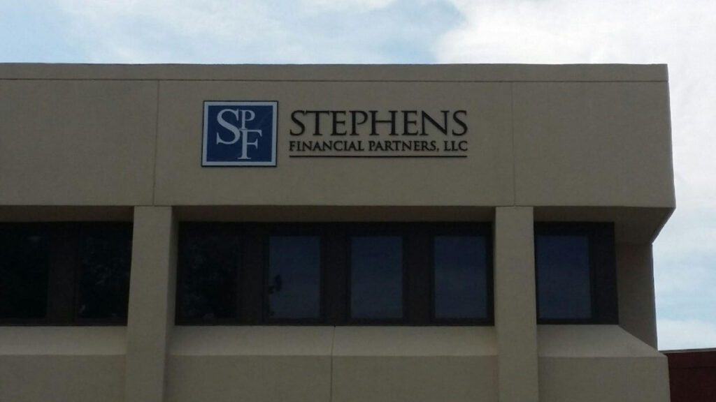 Professional office park letters sign for Stephens Financial Partners