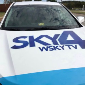 Sky4 vehicle wrap with logo on hood. Vehicle wraps from DeSigns, Inc.