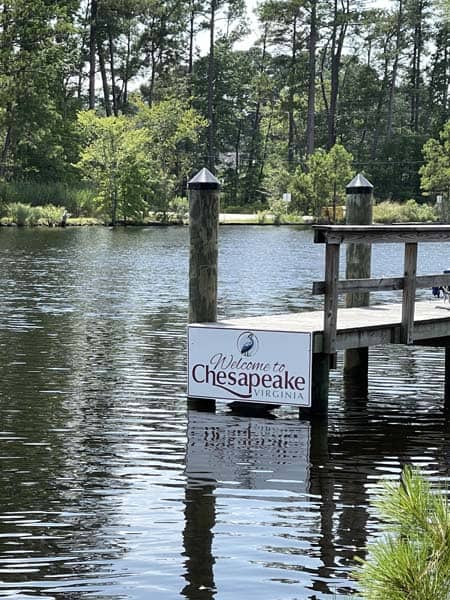 Welcome sign on pier for City of Chesapeake VA Welcome sign on pier for City of Chesapeake VA