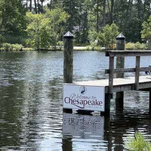 Welcome signs - Welcome sign on pier front for the City of Chesapeake, VA
