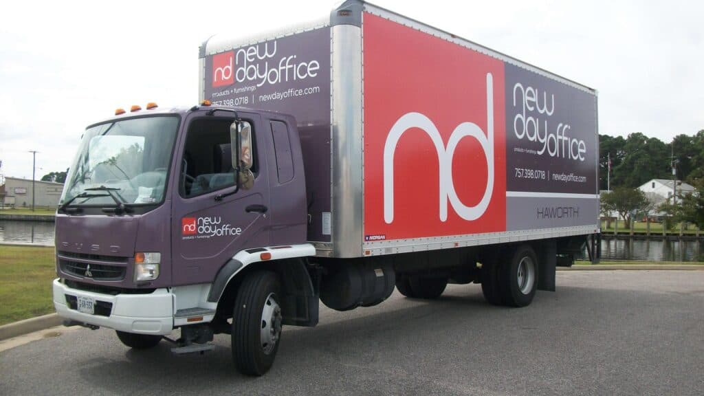 Affordable box truck graphics for New Day Office