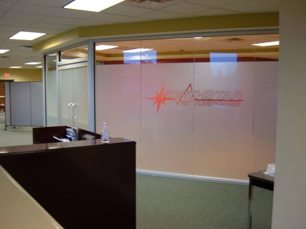 Etch glass logo on North Star 1st Response conference room