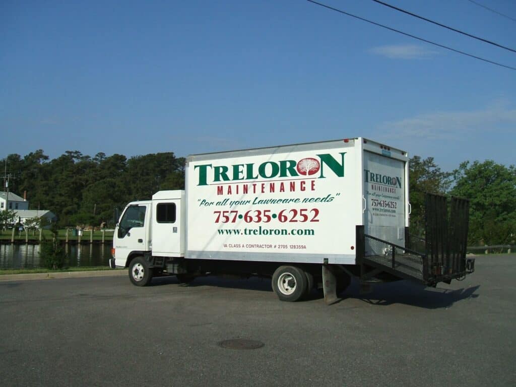 Truck graphics and lettering for Treloron Lawn Maintenance