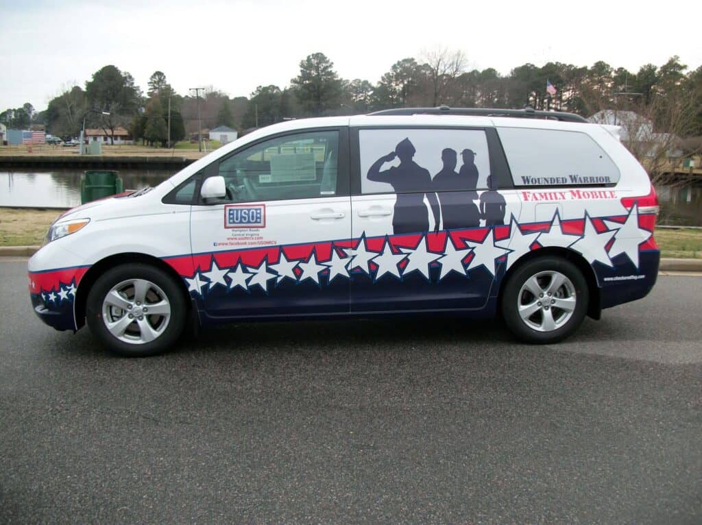 Patriotic van wrap for the USO