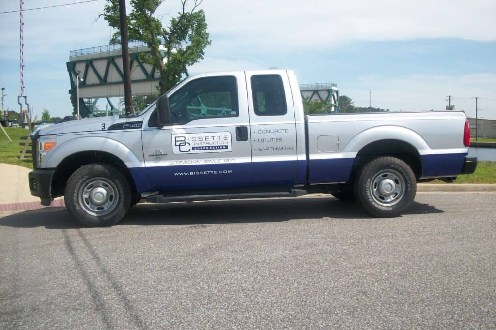 Pickup truck lettering for Bissette Construction Corp.