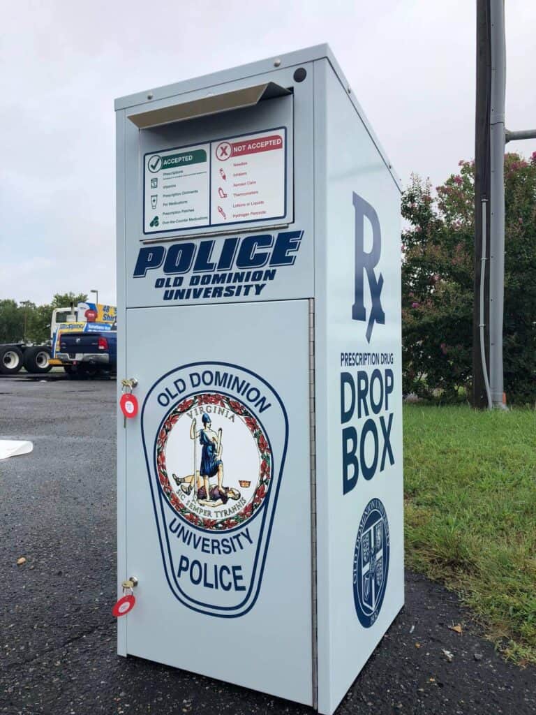 Drop box wrap and graphics. Prescription drop box wrap for Old Dominion University Police