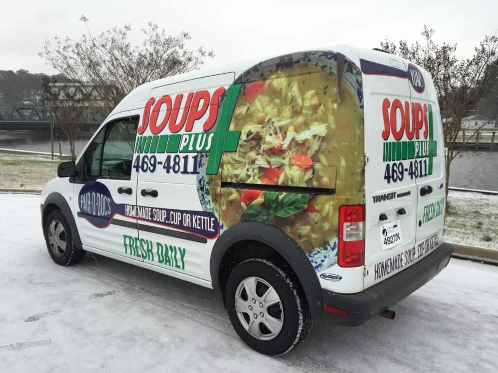 Vehicle signage - Restaurant signage for SOUPS Plus mini van