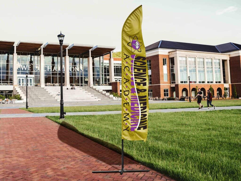 Outdoor advertising feathers, Feather banners for Science Academy