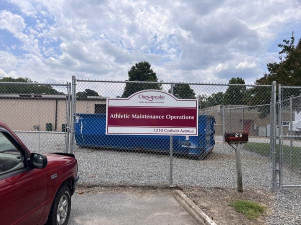 Sign mounted on chain link fence for City of Chesapeake Sign mounted on chain link fence for City of Chesapeake