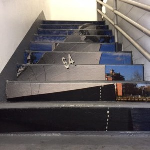 Stairway graphics. We can put graphics, on walkways, ceilings, walls, corridors insider and out.