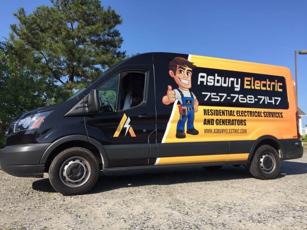 Colorful work vehicle wrap for Asbury Electric