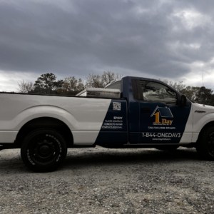 Vehicle wrap for 1 Day Garage Floors. Pickup truck wraps.