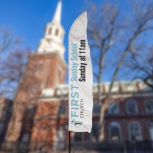 Outdoor church feather banners, Tall banners from DeSigns, Inc.
